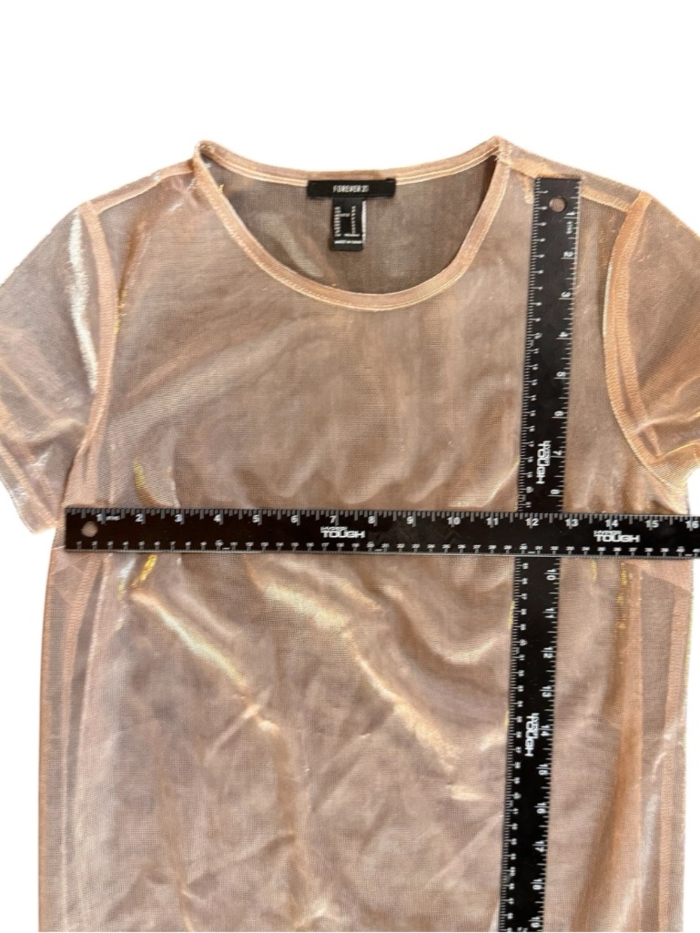 Forever 21 Shimmer Sheer Knit Long T Shirt Top - Champagne Taupe - Picture 6 of 8